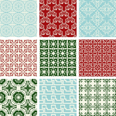 Set of nine repeating patterns in retro styleのイラスト素材