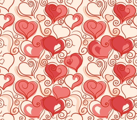 Romantic seamless background with cute hand drawn heartsのイラスト素材