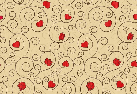 Romantic repeating wallpaper with hearts and flowersのイラスト素材