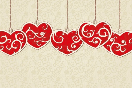 Vintage background with elegant  red hearts and seamless backgroundのイラスト素材
