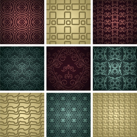 Set of nine seamless pattern in retro styleのイラスト素材