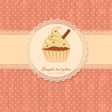 Vintage background with cupcake and lacesのイラスト素材