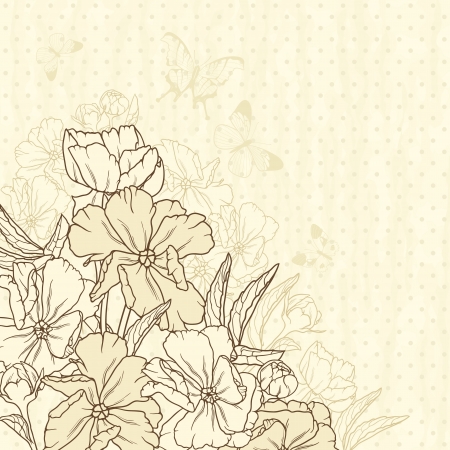 Elegant floral background with butterflies in retro style のイラスト素材
