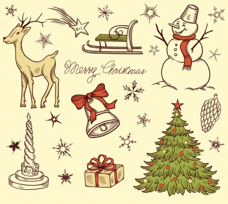 Set of Christmas design elements in retro styleのイラスト素材