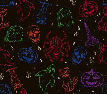 Halloween seamless pattern with ghosts,pumpkins,cat,etcのイラスト素材