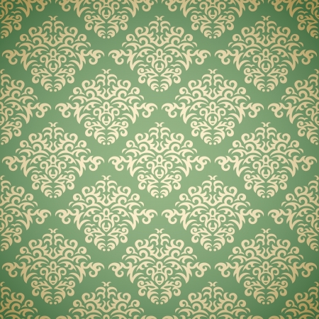 Golden damask wallpaper on green backgroundのイラスト素材