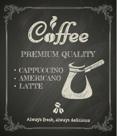 Coffee poster on blackboard  Stylized drawing in chalkのイラスト素材