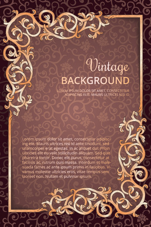 Vintage flourish golden frame on dark wine backgroundのイラスト素材