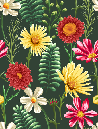 Seamless pattern with beautiful flowers in watercolor styleのイラスト素材