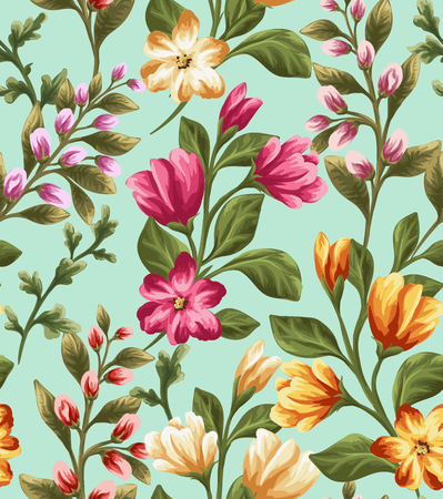 Seamless pattern with beautiful flowers in watercolor styleのイラスト素材