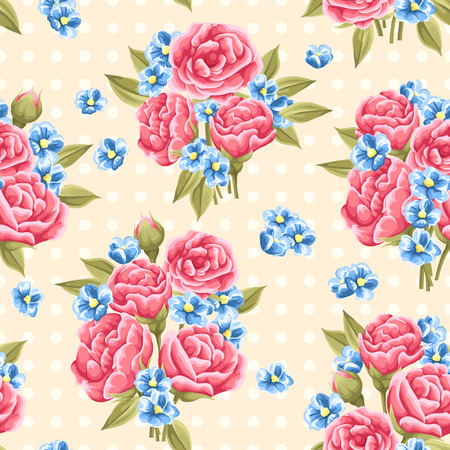 Seamless pattern with beautiful red roses in watercolor styleのイラスト素材