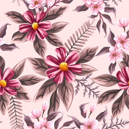 Floral seamless pattern withpink flowersのイラスト素材