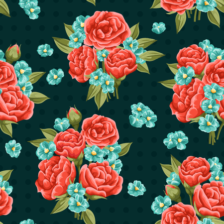 Seamless pattern with beautiful red roses in watercolor styleのイラスト素材