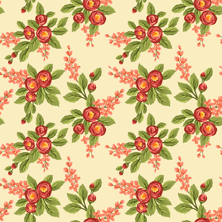 Seamless pattern with red flowers on beige backgroundのイラスト素材