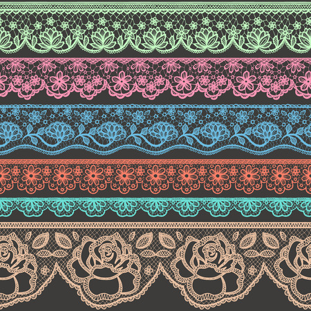 Collection of colorful borders stylized like lacesのイラスト素材