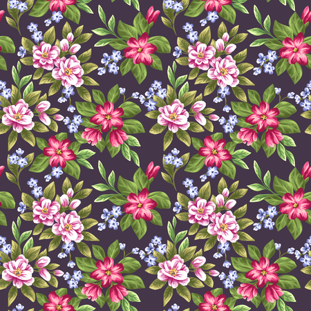 Seamless pattern with beautiful flowers in watercolor styleのイラスト素材