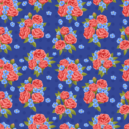 Seamless pattern with beautiful red roses in watercolor styleのイラスト素材
