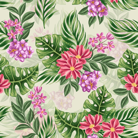 Tropical floral seamless pattern with in watercolor styleのイラスト素材