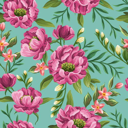 Floral seamless pattern with flowers in watercolor styleのイラスト素材
