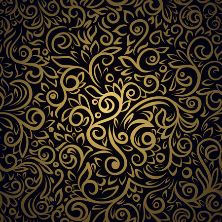 Old fashioned pattern with beautiful curls on gold backgroundのイラスト素材