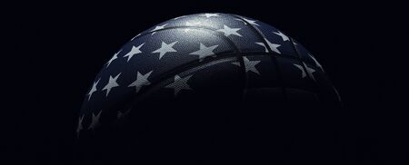 isolated basketball over black background colored like united states flag symbolizing patriotism and competition for your advertising concept.の写真素材