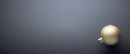 Matte Gold Christmas balls lying on grey studio background. Template for business greeting card or design. With Copy space.の写真素材