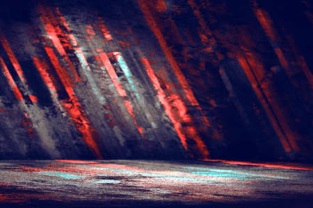 Futuristic gaming background or product showcase. Digital or Cyber Surface. Neon striped lights and...