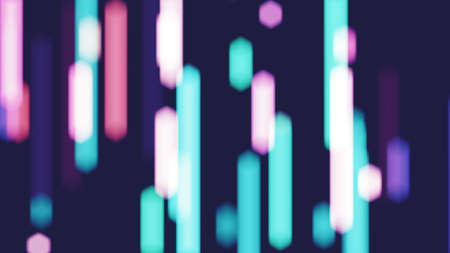 Abstract neon light background. Vertical cyan and pink blurred lines against dark blue background.