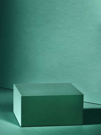 Green color raised base. 3d computer graphic template of displaying place for your products. Blank...