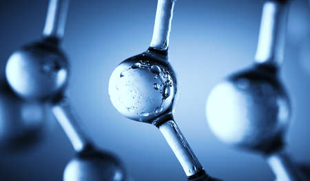 Abstract multiple molecules connection float in blue clear background with transparent bubbles insideの写真素材