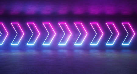Abstract neon purple blue arrow to right speed power technology futuristic background vector illustration templateの写真素材