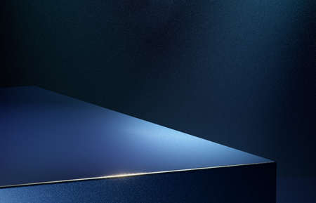 Blue digital podium abstract corner scene with illuminated spotlight. 3d rendering minimal gradient...