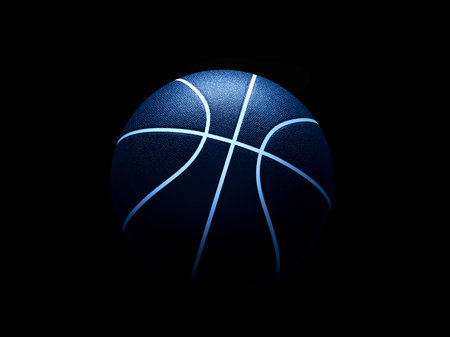 3D rendering of basketball ball against black background. Graphic element with abstract concept of sport equipment.の写真素材