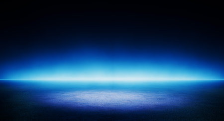 Abstract graphic background with glowing blue horizontal line in middle. Template for adding your content.の写真素材