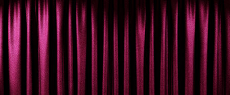 Wide panoramic Abstract 3D closed luxury Magenta silky stage curtains.Digital behind stage magenta fabric texture background. Luxury glossy curtains backgroundの写真素材