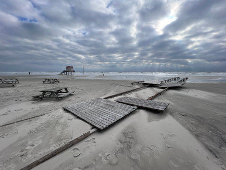 Desolated beach after a stormの写真素材