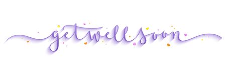 GET WELL SOON purple vector brush calligraphy banner with decorative elementsのイラスト素材