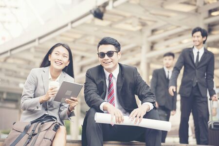 Beautiful business woman fall in love  talking with boyfriend. Best friends. Valentine's day concept.の写真素材