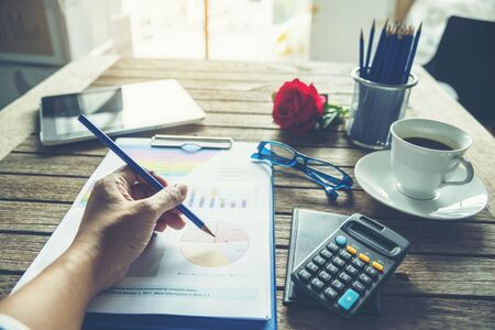 Excel graph with Spreadsheet Document showing Information Financial Startup Concept. Financial...