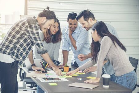 Asian Teamwork Collaboration Team Meeting Communication concept with Business people Working Together in Conference Room. Diversity Partner Business Meeting brainstorming togeter Businessman and Teamの写真素材