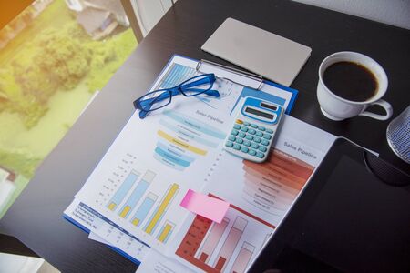 Excel stat spreadsheet business analytics graph statistic with graph and table data number in charts database. Accountant hands pointing excel stat financial spreadsheet document business graph chartsの写真素材