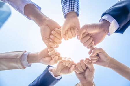 Trust Promise Concept. Honest Lawyer Partner with Professional Team make Law Business Agreement after Complete Deal. Ethics Business people handshake, touch and Respect customer to trust partnership.の写真素材