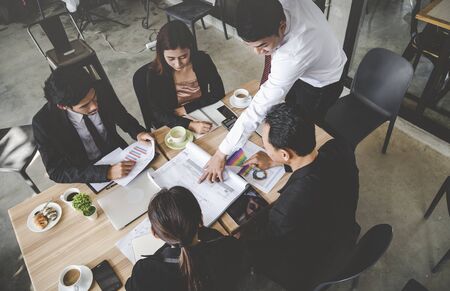 Group diversity partner business meeting trust in businessman and tam talking together modern city asian Teamwork Collaboration Team Meeting Communication concept with Business people Working Togetherの写真素材