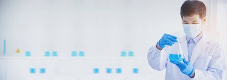 Banner Scientist covid-19 virus copy space antibody sample laboratory research experiment biotech...