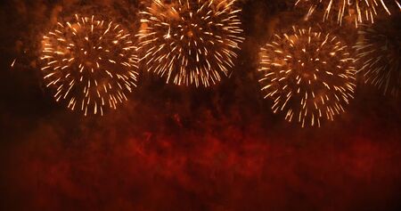 Firework celebrate anniversary happy new year 2020, 4th of july holiday festival. colorful firework in the night time to celebrate national holiday. countdown to new year 2020 party time event.の写真素材
