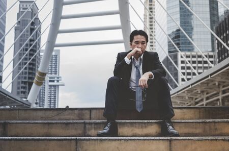 Unemployed Jobless People Crisis who Recession, Stress and lose job. Despair office People feel Stressful in depress situation. Middle aged people despair low economic crisis. Stressed Jobless Conceptの写真素材