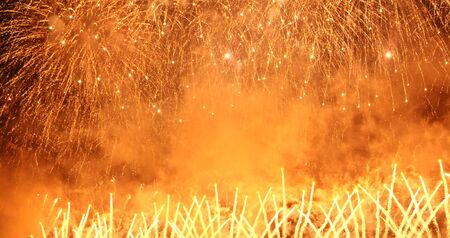 Firework celebrate anniversary happy new year 2020, 4th of july holiday festival. colorful firework in the night time to celebrate national holiday. countdown to new year 2020 party time event.の写真素材