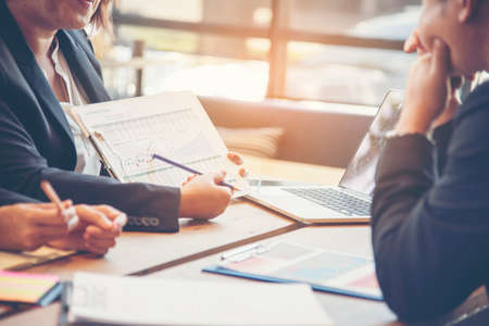 Marketing team collaboration brainstorming and discussion how to increasing profit effectively highest performance in the next quarter of company in the conference room Business Teamwork Concept.の写真素材