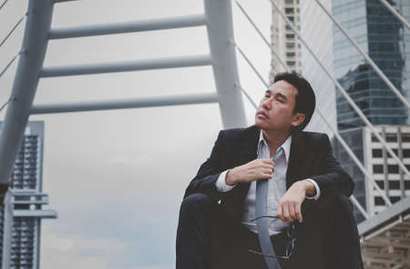 Unemployed Jobless People Crisis who Recession, Stress and lose job. Despair office People feel Stressful in depress situation. Middle aged people despair low economic crisis. Stressed Jobless Conceptの写真素材