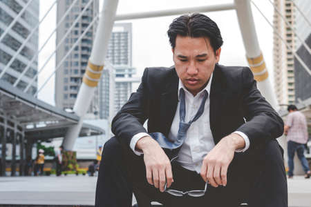 Unemployed Jobless People Crisis who Recession, Stress and lose job. Despair office People feel Stressful in depress situation. Middle aged people despair low economic crisis. Stressed Jobless Conceptの写真素材